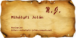 Mihályfi Jolán névjegykártya
